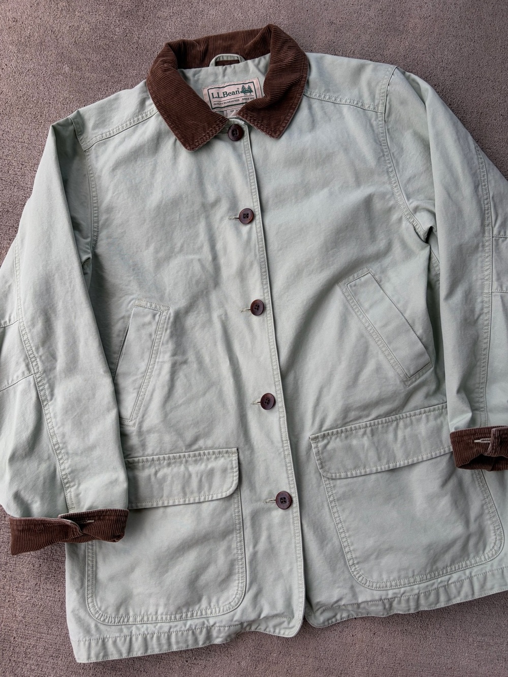Vintage 90s LLbean pistachio mint light green chore jacket barn coat corduroy